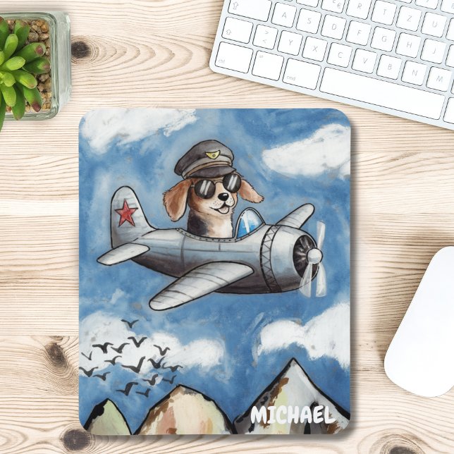 Cute Dog Aeroplane,Clouds Mountains,Custom Aviator Mouse Pad (Creator Uploaded)