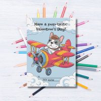 Cute Dog & Aeroplane in Clouds Kids Valentine's Da