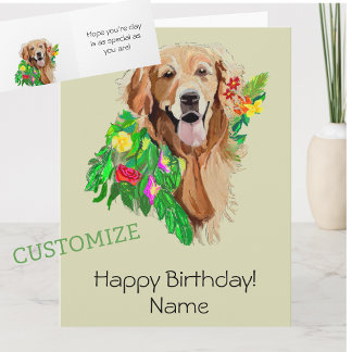 Cute Dog Amid Flowers Golden Retriever Birthday Card