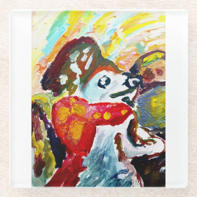Cute dog and car ride  glass coaster (Front)