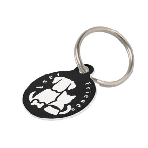 Cute Dog and Cat Best Friends Silhouette Keychain Pet Tag