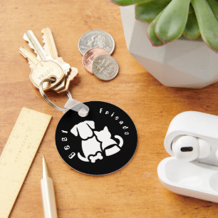 Cute Dog and Cat Best Friends Silhouette Round Acr Key Ring