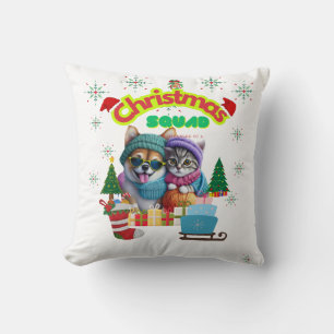 Cute dog and cat Christmas squad design  Cushion