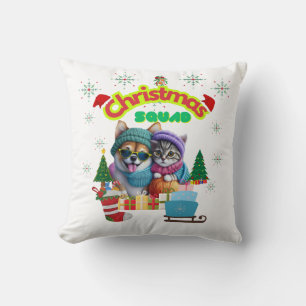 Cute dog and cat Christmas squad design  Cushion