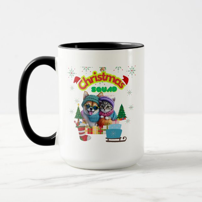 Cute dog and cat Christmas squad design  Mug (Left)