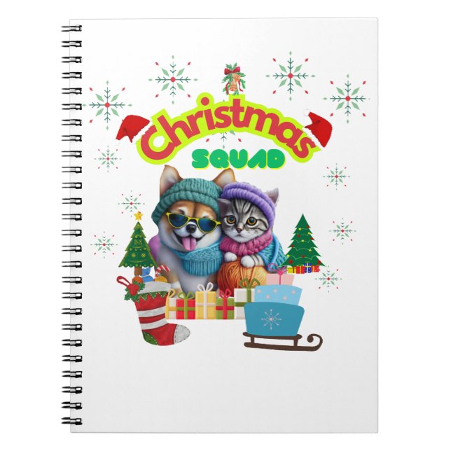 Cute dog and cat Christmas squad design  Notebook (Front)