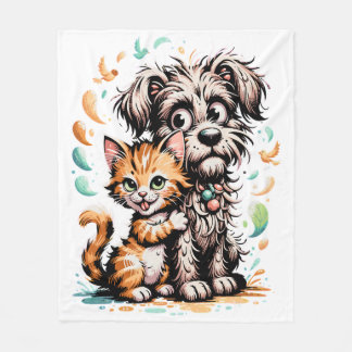 ✨Cute Dog and Cat Friendship Cartoon Design Fleece Blanket