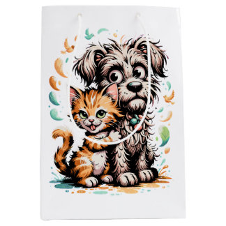 ✨Cute Dog and Cat Friendship Cartoon Design Medium Gift Bag