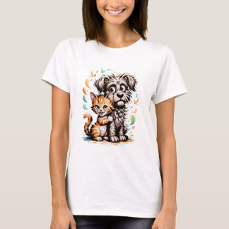 ✨Cute Dog and Cat Friendship Cartoon Design T-Shirt