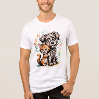 ✨Cute Dog and Cat Friendship Cartoon Design Tri-Blend Shirt