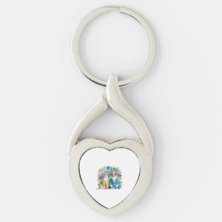 Cute dog and cat newlyweds wearing Korean hanbok.  Key Ring