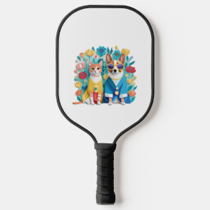Cute dog and cat newlyweds wearing Korean hanbok.  Pickleball Paddle