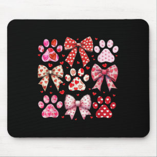 Cute Dog And Cat Paw Valentines Day Coquette Bow Mouse Pad