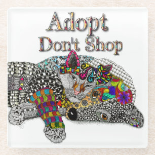 Cute Dog and Cat Pet Adoption Glass Coaster