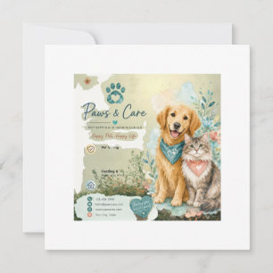 Cute Dog And Cat Pet Sitter Dog Walker Greeting  Card