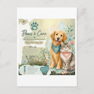 Cute Dog And Cat Pet Sitter Dog Walker Greeting Postcard