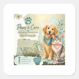 Cute Dog And Cat Pet Sitter Dog Walker Square Sticker