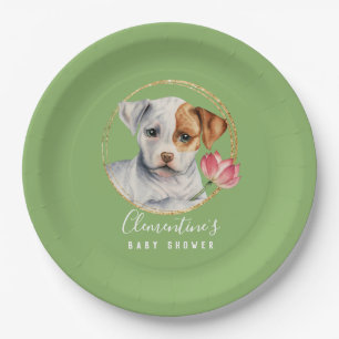 Cute Dog and Flower   Spring Baby Shower Paper Plate