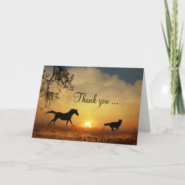Cute Dog and Horse Running Thank You Card (Front)