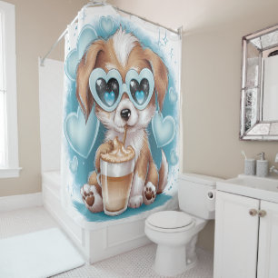 Cute dog and ice coffee shower curtain