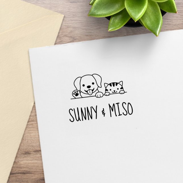 Cute Dog and Tabby Cat Custom Names Rubber Stamp (Creator Uploaded)