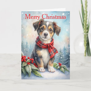 Cute Dog at Christmas Holiday Card