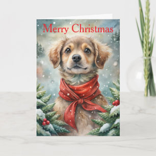 Cute Dog at Christmas Holiday Card