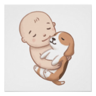 Cute Dog & Baby Illustration Poster