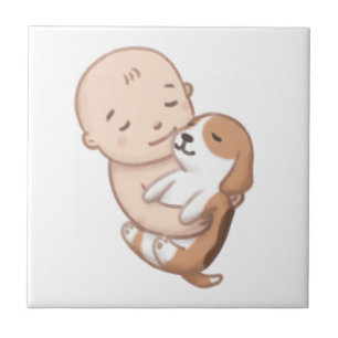 Cute Dog & Baby Illustration Tile