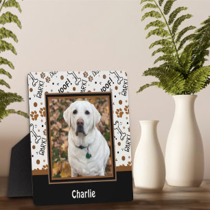 Cute Dog Bark Bones Photo Customised Name Plaque