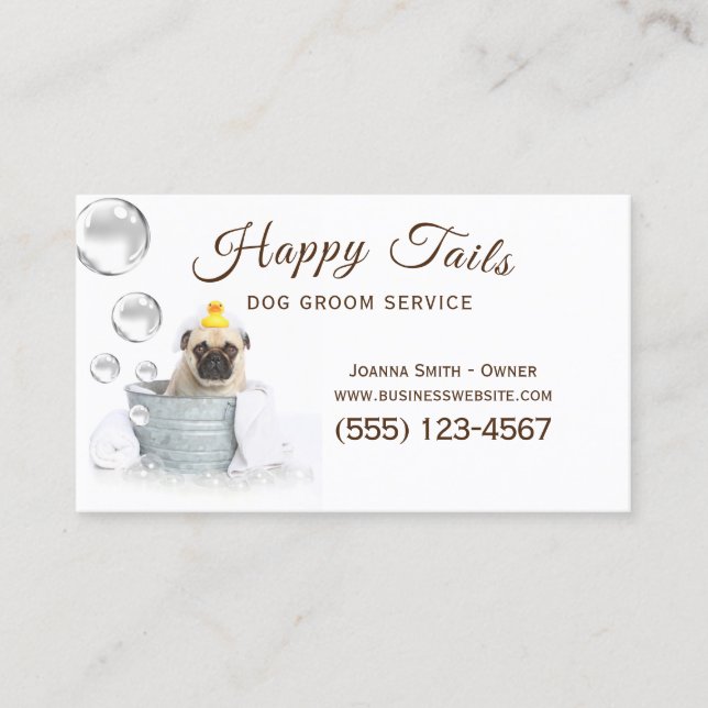 Cute Dog Bath Grooming Service Business Card (Front)