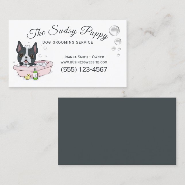 Cute Dog Bath Grooming Service Business Card (Front/Back)