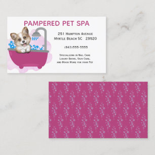 Cute Dog Bath Purple Pet Groomer Business Card