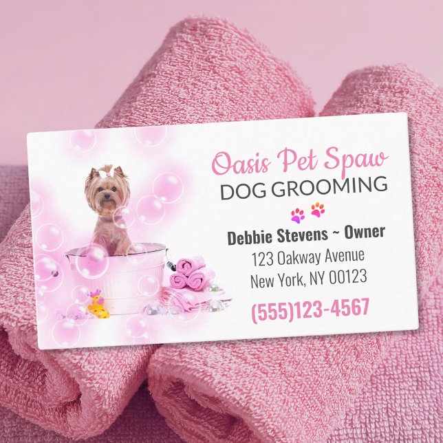 Cute Dog Bathing Pet Grooming Service Business Card (Creator Uploaded)