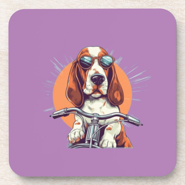 Cute dog biker in the sunset  coaster (Front)