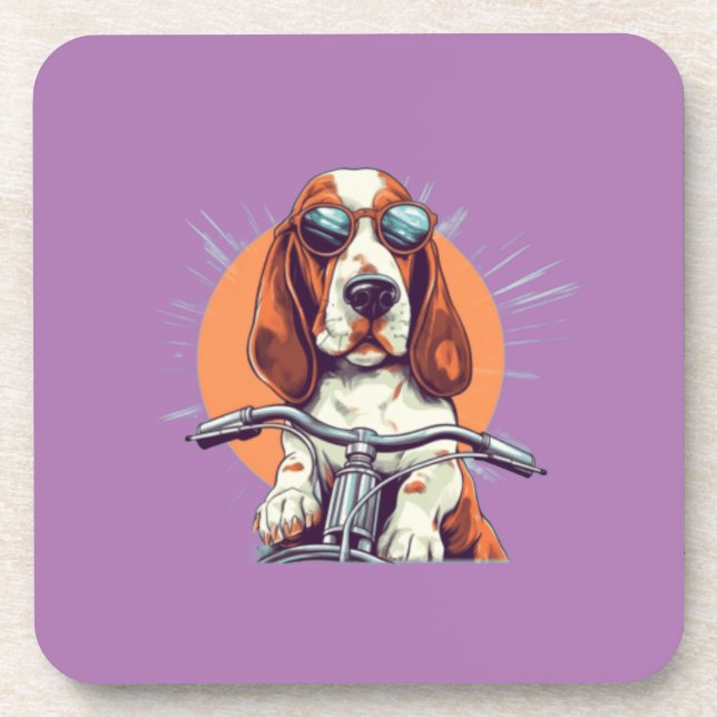 Cute dog biker in the sunset  coaster (Front)