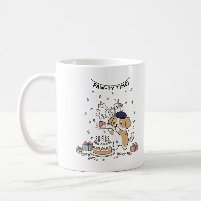 Cute Dog Birthday Celebration Playful Party Coffee Coffee Mug (Left)