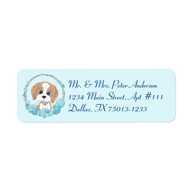 Cute Dog & Blue Star Balloon Themed Address Labels (Front)
