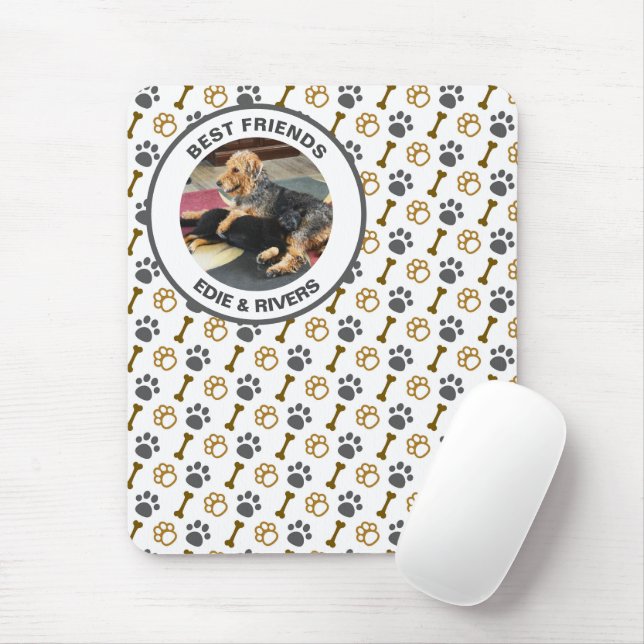 Cute Dog Bone and Foot Prints Mousepad (With Mouse)
