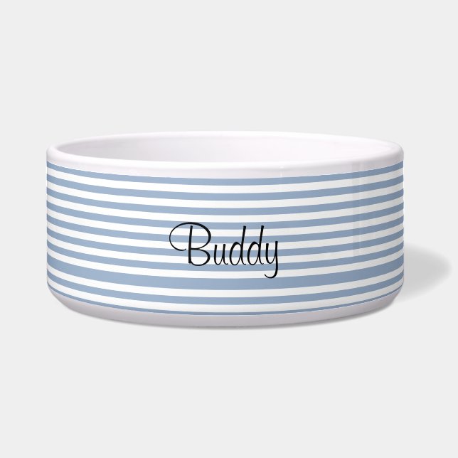 Cute Dog Bowl Blue & White Stripe (Front)