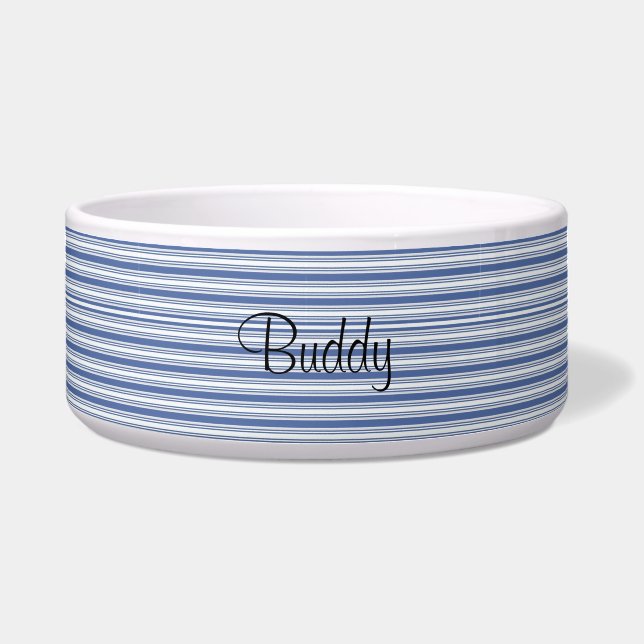 Cute Dog Bowl Blue & White Stripe (Front)