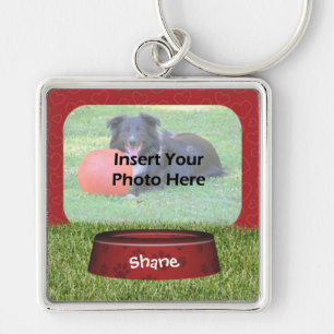 Cute Dog Bowl Design Pet Photo Key Ring