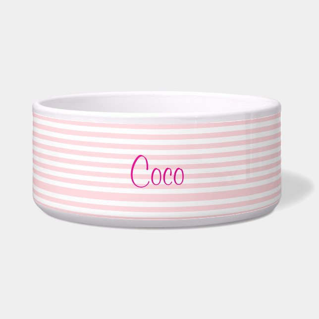 Cute Dog Bowl Pink & White Stripe (Front)