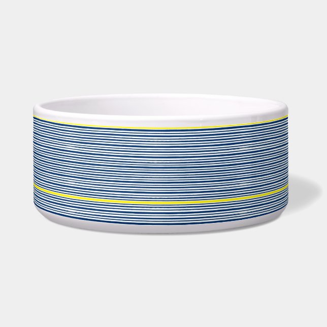 Cute Dog Bowl Yellow, Blue & White Stripe (Front)