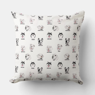 Cute Dog Breed Faces Pattern Throw Pillow