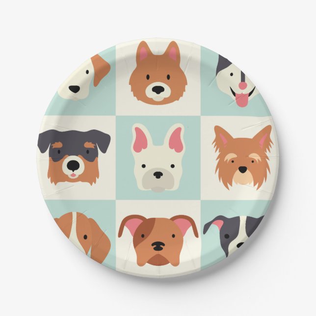Cute dog breed light blue pattern paper plate (Front)