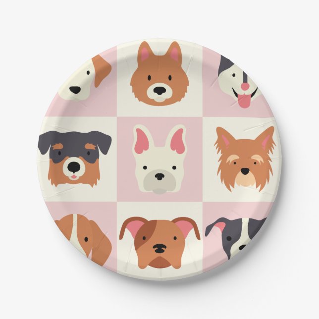 Cute dog breed pink pattern paper plate (Front)