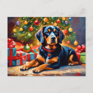 Cute Dog by the Christmas Tree Holiday Postcard