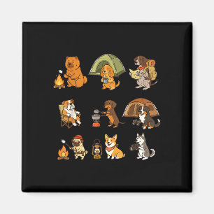 Cute dog camping adventure outdoor cartoon design  magnet