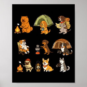 Cute dog camping adventure outdoor cartoon design poster